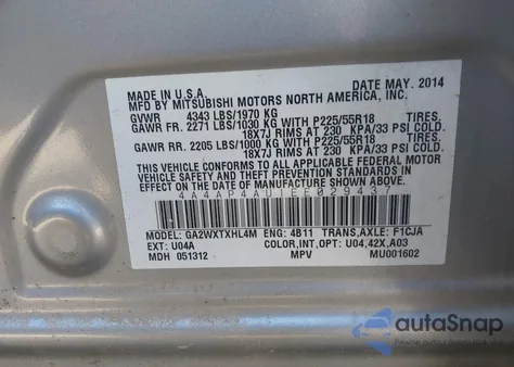 2014 Mitsubishi Outlander Sport Se из США, поврежденный, VIN 4A4AP4AU1EE029437